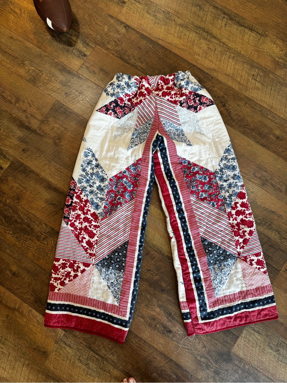 Red, White & Blue handmade quilt Wide-Leg pants